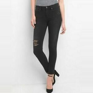 GAP True Skinny Mid-Rise Ankle Jeans size 28 R Washed Black Distressed